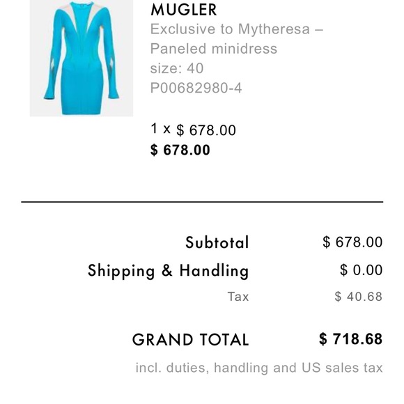 Blue tight fitting Mugler dress with custom fitted sleeves - Picture 2 of 2